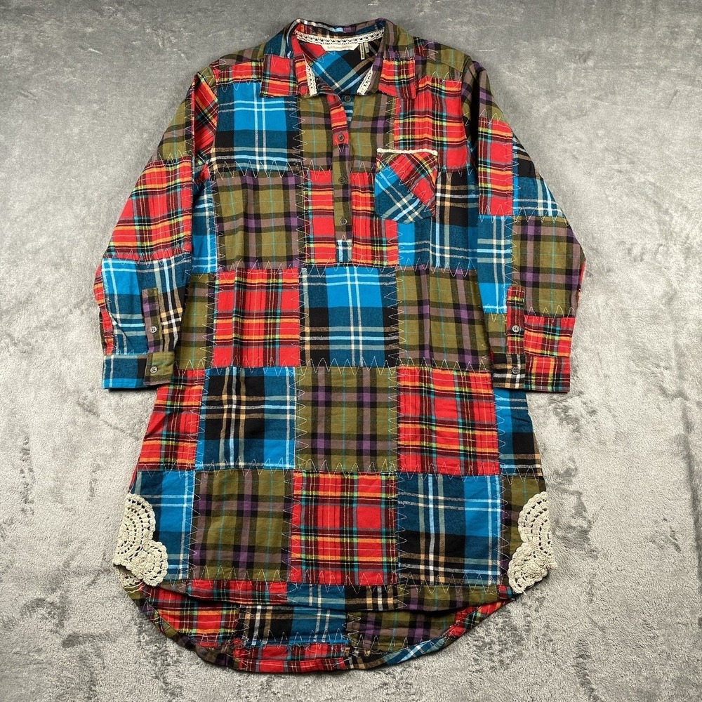 Soft Surroundings Dress Womens Sz PM Highland Flannel Patchwork Plaid Popover